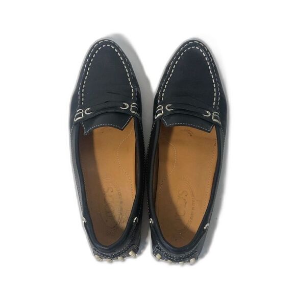 TOD'S Penny Loafers Women's Size 7 Black White Leather Pebbling Outsoles Drivin - Picture 4 of 10